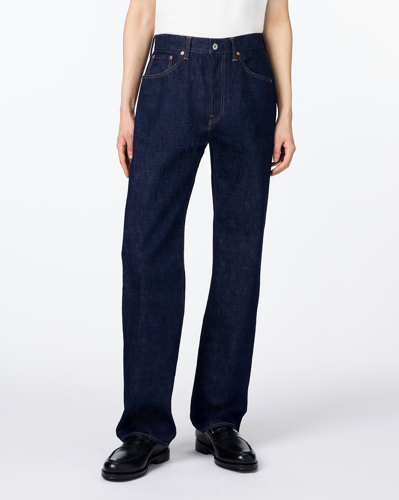 M字刺繍付き濃紺ストレートデニム MEN｜Selvedge Wide Jeans 16oz【JEANS】| Japan Blue Jeans