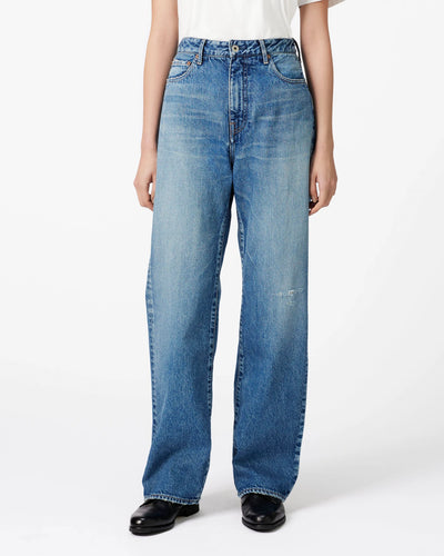 WOMEN｜Damage Straight Jeans 11oz Medium Indigo