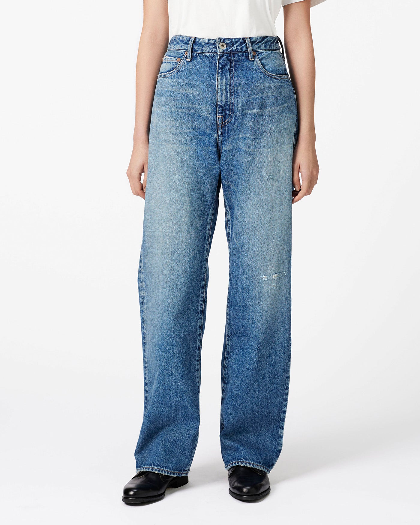 Damage Straight Jeans 11oz Medium Indigo
