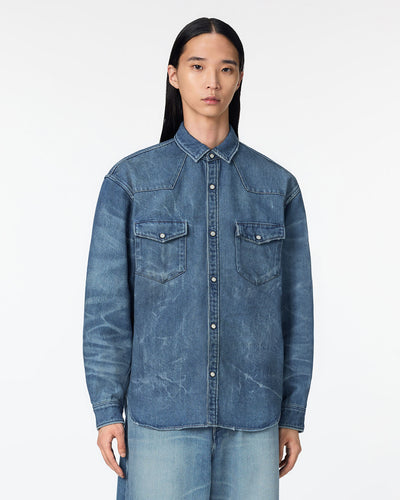 MEN｜Light Relax Fit L/S Western Shirt 9oz Medium Indigo