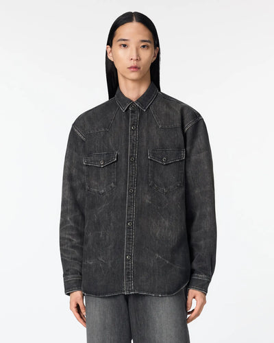 MEN｜Light Relax Fit L/S Western Shirt 9oz Washed Black