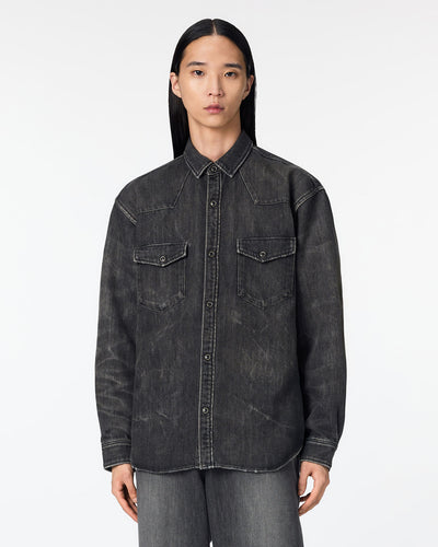 MEN｜Light Relax Fit L/S Western Shirt 9oz Washed Black