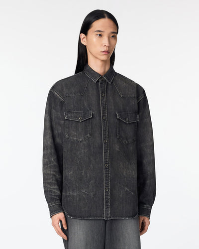 MEN｜Light Relax Fit L/S Western Shirt 9oz Washed Black Translation missing: en.accessibility.alternate_view