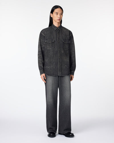 MEN｜Light Relax Fit L/S Western Shirt 9oz Washed Black