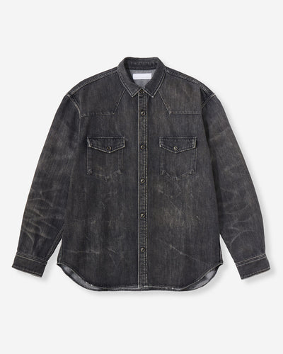 MEN｜Light Relax Fit L/S Western Shirt 9oz Washed Black