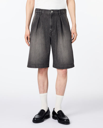 MEN｜Light Tuck Shorts 9oz Washed Black