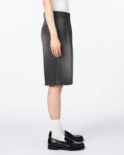 MEN｜Light Tuck Shorts 9oz Washed Black