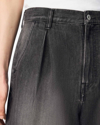 MEN｜Light Tuck Shorts 9oz Washed Black