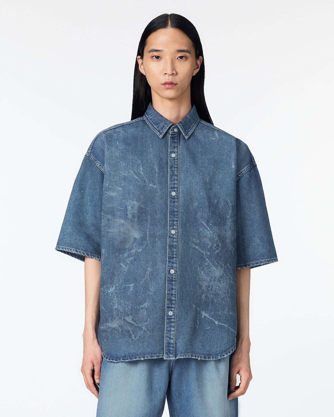 MEN｜Light Oversized S/S Shirt 9oz Medium Indigo - Japan Blue Jeans