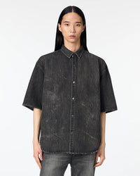 MEN｜Light Oversized S/S Shirt 9oz Washed Black - Japan Blue Jeans