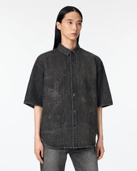 MEN｜Light Oversized S/S Shirt 9oz Washed Black - Japan Blue Jeans