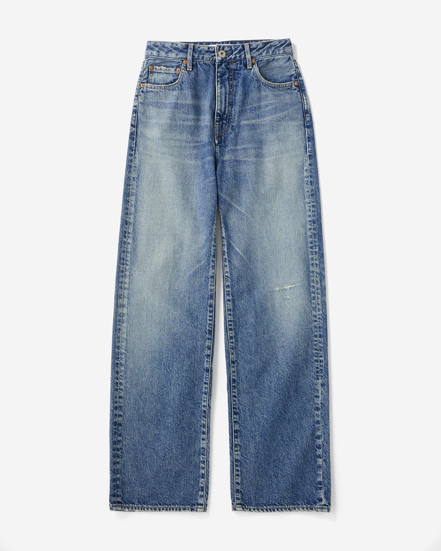 Damage Straight Jeans 11oz Medium Indigo