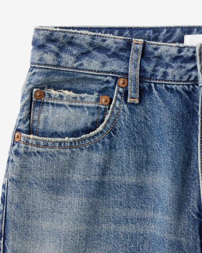 WOMEN｜Damage Straight Jeans 11oz Medium Indigo