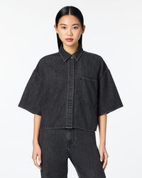 WOMEN｜Light Denim SS Shirt 9oz Washed Black - Japan Blue Jeans