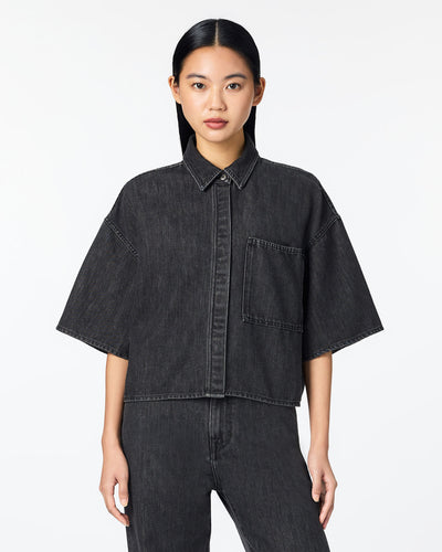 WOMEN｜Light Denim SS Shirt 9oz Washed Black