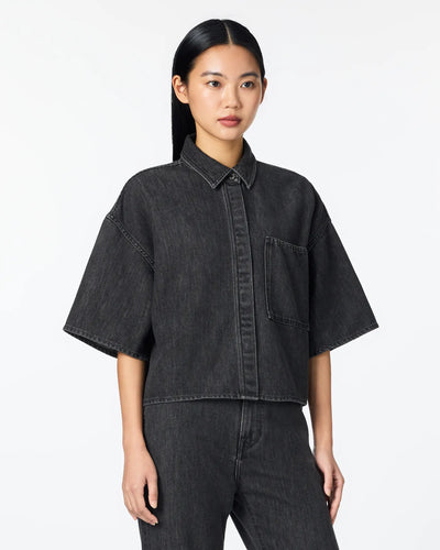 WOMEN｜Light Denim SS Shirt 9oz Washed Black Translation missing: ja.accessibility.alternate_view